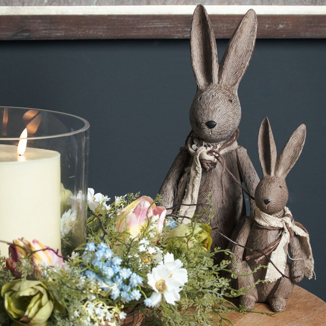 Get Inpsired @acorn_barn_conversion styled our Bunny collection along with our Timber matt white ceramic vase and stone based hurricane lantern