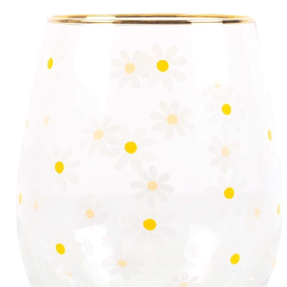 All Over Daisy Print Stemless Wine Glass